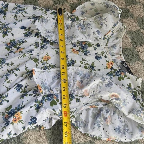 Zara White Floral Ruffle Tiered Mini Dress sz Small - Picture 7 of 7